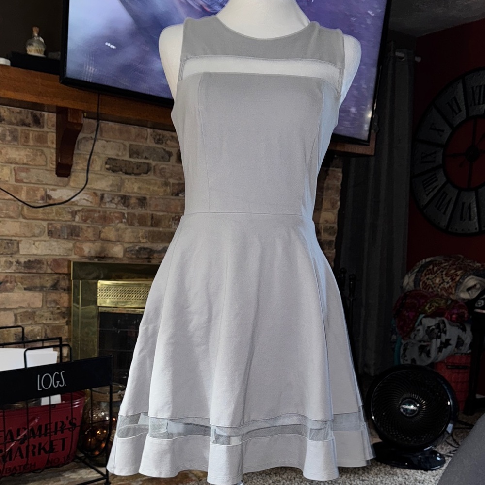 Lulu's Gray Sheer Accent Mini Dress